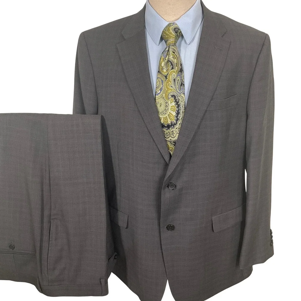 Tommy Hilfiger Suit Mens 46L 41W 31.5L Charcoal Gray Plaid Classic Neutral‎ Wool